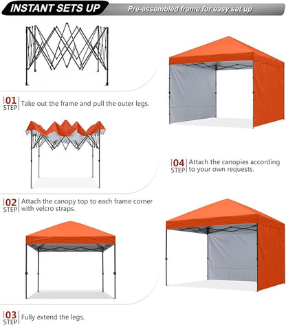 ABCCANOPY Pop up Canopy Tent with 2 Sidewalls for Outdoor Sun Blocking or Rain Protection,10x10, Orange