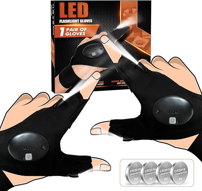Valentine's Day Gifts for Men, Fathers Day Gift, LED Flashlight Gloves, Mens Gifts, Gadgets for Men, Birthday Gifts for Dad Husband Him, Unique Tool Camping Accessories Fishing