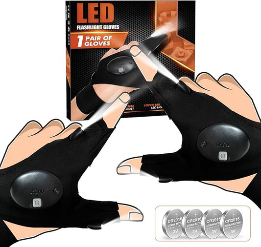 Valentine's Day Gifts for Men, Fathers Day Gift, LED Flashlight Gloves, Mens Gifts, Gadgets for Men, Birthday Gifts for Dad Husband Him, Unique Tool Camping Accessories Fishing