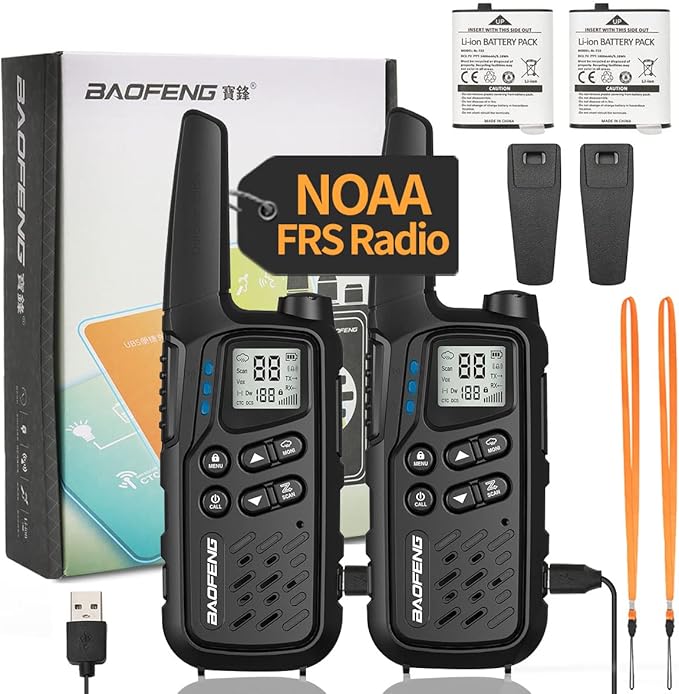 Walkie Talkies, Walkie Talkies for Adults Long Range MP25 Family Walkie Talkie with NOAA Weather Alerts Flashlight and Type-C Charging Cable for Camping Gear Hiking Trip(Black,Include Battery)