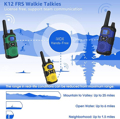 Walkie Talkies for Adults Rechargeable Long Range 4 Pack, Family 2 Way Radio NOAA Walkie-Talkies with USB Cable 4500mAh Battery Lanyard for Farm Warehouse Working Camping Hiking Hunting Cruise