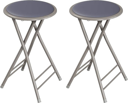 Lavish Home Counter-Height Bar Stools - Set of 2 Heavy-Duty 24-Inch Backless Folding Chairs with 225 LBS Capacity for Kitchen or Rec Room (Gray)