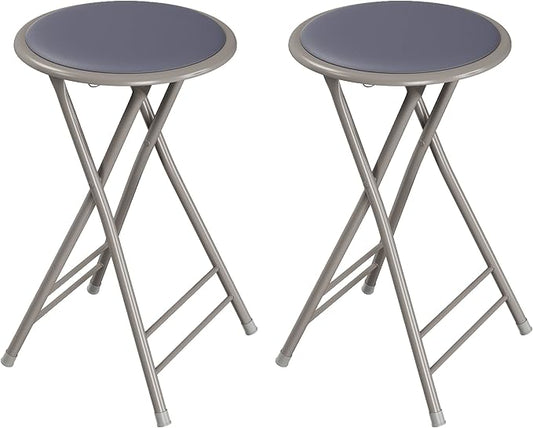 Lavish Home Counter-Height Bar Stools - Set of 2 Heavy-Duty 24-Inch Backless Folding Chairs with 225 LBS Capacity for Kitchen or Rec Room (Gray)