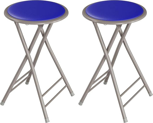 Lavish Home Folding Stool Set - Set of Two 24-Inch Padded Stools with 225lb Capacity for Kitchen, Dorm, or Rec Room - Portable Stools for Adults - Collapsible Sitting Stool Set for Seating (Blue)