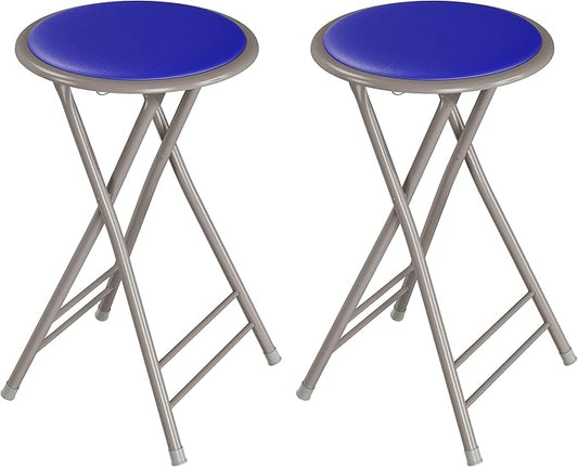 Lavish Home Folding Stool Set - Set of Two 24-Inch Padded Stools with 225lb Capacity for Kitchen, Dorm, or Rec Room - Portable Stools for Adults - Collapsible Sitting Stool Set for Seating (Blue)
