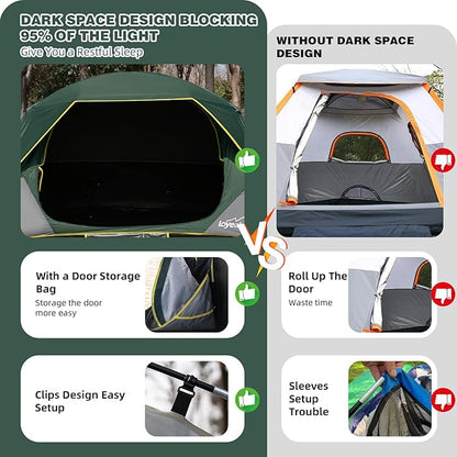 4 Person Blackout Camping Tent, Easy Setup Waterproof Family Dome Tent for Camping with Rainfly, Portable Double Layer Large Family Tent for Outdoor Camping&Hiking
