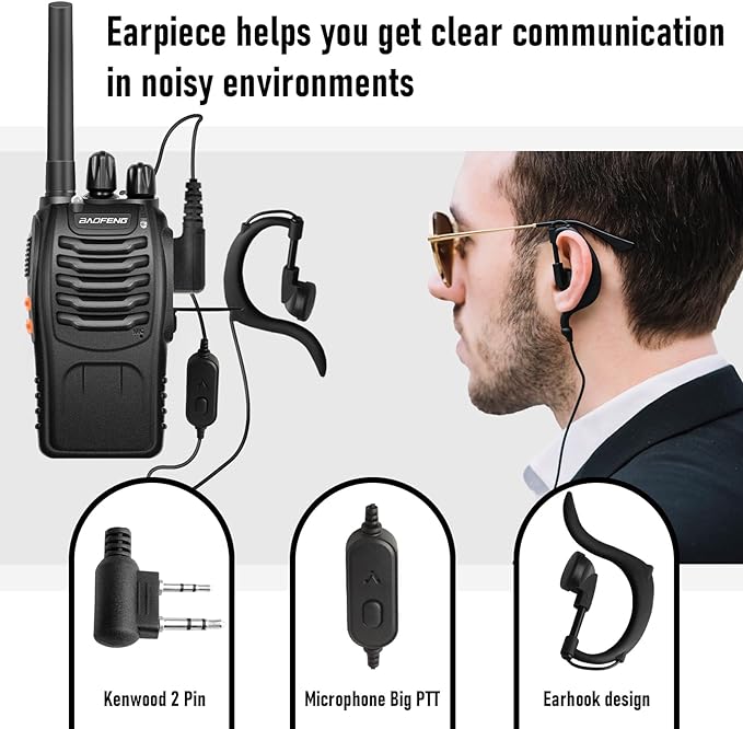 BaoFeng Walkie Talkies for Adults Long Range Rechargeable Walkie-Talkie with 12PCS Batteries & Earpieces with Mic, Portable FRS Two Way Radios for Business Camping Family Kids, Black BF-88A 6Pack