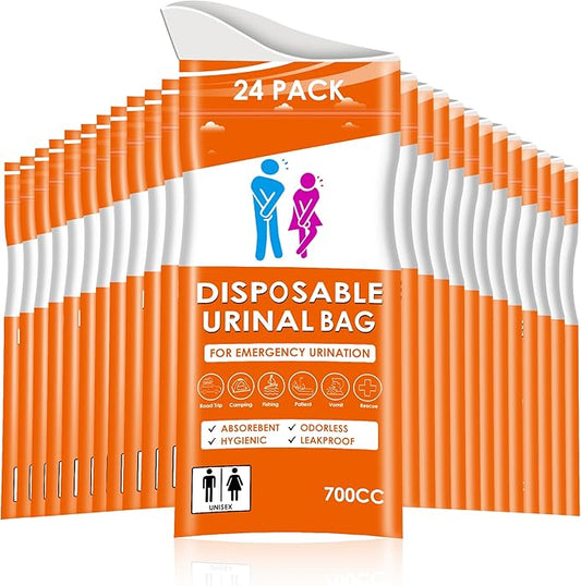 24PCS Disposable Urine Bags, 700ML Unisex Urine Bags for Travel, Emergency Vomit Bags/Pee Bag for Car, Long Trip, Road Trip, Travel Urinals for Men/Women - Camping Essentials Portable Toilet