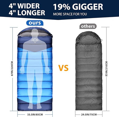 Adult Kids Sleeping Bag - All Season Warm/Cold Weather Lightweight for Camping & Hiking - Compact w/Compression Sack - Portable for Backpacking Travel Indoor - Unisex Boy Girl Man Woman