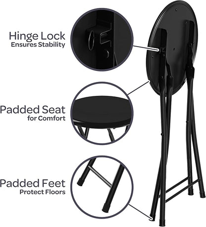 Folding Stool - Backless 18-Inch Stool with 225lb Capacity for Kitchen or Rec Room - Portable Indoor Counter Bar Stools by Lavish Home (Black)