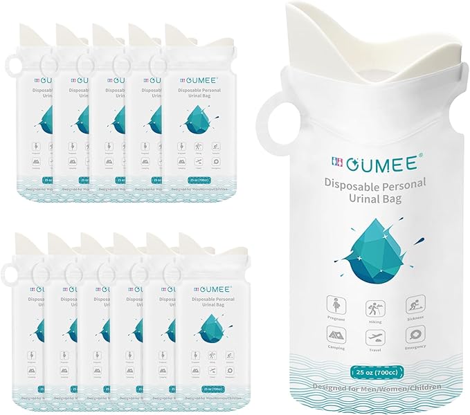 OUMEE 8/12/20/23/28 Pcs Emergency Disposable Urinal Bags, 700 ML Camping Pee Bags Unisex Urine Bag Vomit Bag for Travel Traffic Jam Portable Toilet Bag for Men Women
