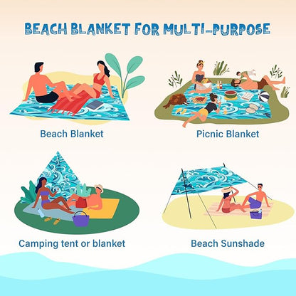 Beach Blanket Waterproof Sandproof 1-7 Adult Oversized 78 '' × 81 '' Lightweight Durable Compact Sand Free Beach Mat for Travel Camping Hiking Picnic Blanket Extra Large