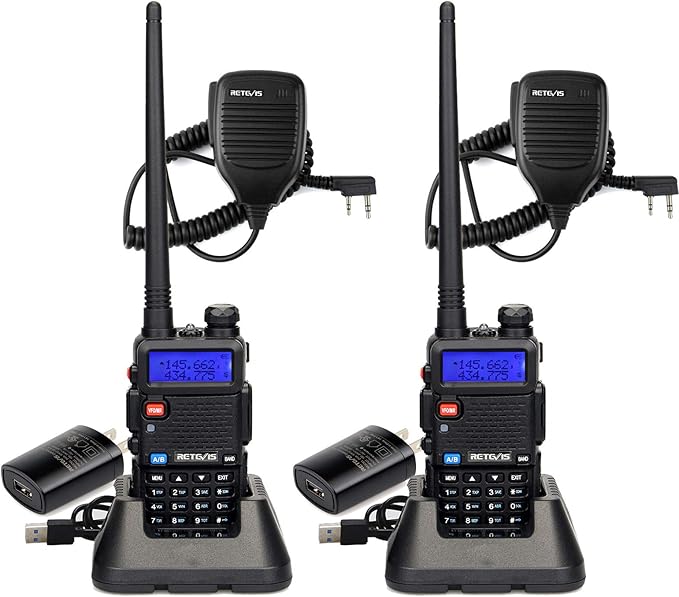 Retevis RT-5R Dual Band Two Way Radio,Ham Radios,with Shoulder Mic,Emergency Alarm,1400mAh Battery,Long Range Walkie Talkies for Amateur Camping Hunting (2 Pack)