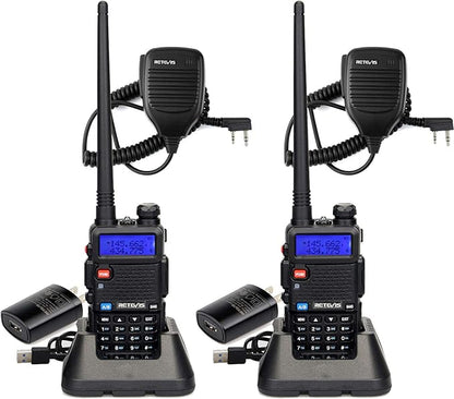 Retevis RT-5R Dual Band Two Way Radio,Ham Radios,with Shoulder Mic,Emergency Alarm,1400mAh Battery,Long Range Walkie Talkies for Amateur Camping Hunting (2 Pack)
