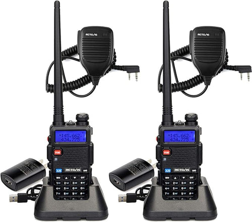 Retevis RT-5R Dual Band Two Way Radio,Ham Radios,with Shoulder Mic,Emergency Alarm,1400mAh Battery,Long Range Walkie Talkies for Amateur Camping Hunting (2 Pack)