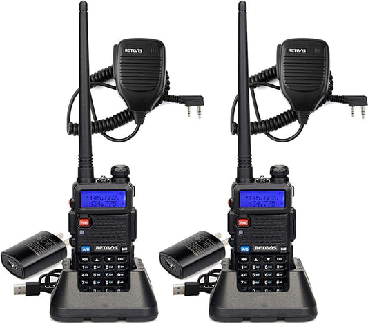 Retevis RT-5R Dual Band Two Way Radio,Ham Radios,with Shoulder Mic,Emergency Alarm,1400mAh Battery,Long Range Walkie Talkies for Amateur Camping Hunting (2 Pack)