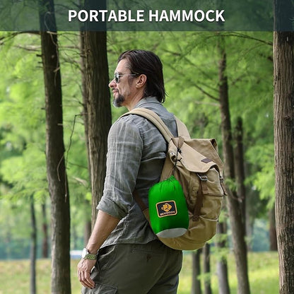 Camping Hammock with Net,Portable Lightweight Double Hammocks with Tree Straps and Solid D-Shape Carabiners,Parachute Nylon Hammock for Backpacking Beach Backyard Patio Hiking Green&Grey