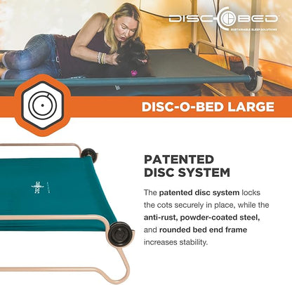 Disc-O-Bed Large Outdoor Convertible 2 Person Bench and Double Camping Cot Portable Bed Bunk System for Adults