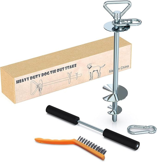 Dog Tie Out Stake-Heavy Duty 304 Stainless Steel Dog Anchor, 360° Swivel Yard Stake for Dogs,Use Any for to 200 LBS Dogs- Dog Stakes for Outside Camping, Suitable for Any Dog Leash and Cable