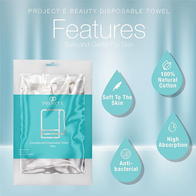 100pcs Disposable Cotton Compressed Towel by Project E Beauty | Cotton Coin Towel | Soft & Absorbent | Portable for Travel, Outdoors & Camping | Sports Gym & Beauty Salon (100, Compressed Towel)