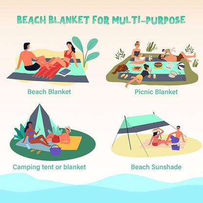 Beach Blanket Waterproof Sandproof 1-7 Adult Oversized 78 '' × 81 '' Lightweight Durable Compact Sand Free Beach Mat for Travel Camping Hiking Picnic Blanket