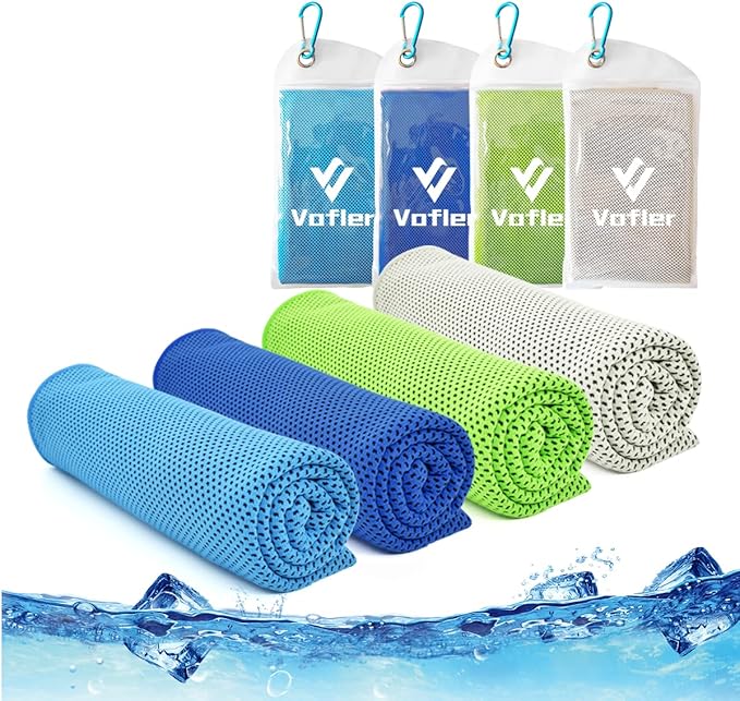 Cooling Towel,Vofler [4 Pack] Cool Towels Microfiber Chilly Ice Cold Head Band Bandana Neck Wrap (40"x 12") for Athlete Men Women Youth Kids Dogs Yoga Outdoor Golf Running Hiking Sports Camping Travel