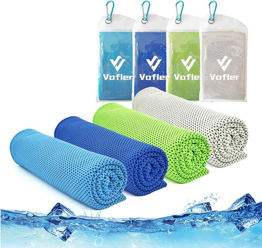 Cooling Towel,Vofler [4 Pack] Cool Towels Microfiber Chilly Ice Cold Head Band Bandana Neck Wrap (40"x 12") for Athlete Men Women Youth Kids Dogs Yoga Outdoor Golf Running Hiking Sports Camping Travel