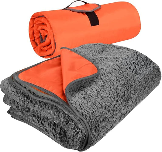 Tirrinia Outdoors Waterproof Throw Blanket, 51”x 59” Sherpa Fleece Stadium Windproof Mat for Boat, Traveling, Camping, Hiking, Football - Machine Washable