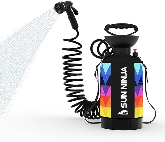 SUN NINJA Portable Shower, Outdoor Portable Camping Shower with Neoprene Cover, Portable Beach Shower Surf Rinse Kit, High Pressure Multi-Purpose Sprayer for Outdoor Essentials, Dog Walking & Hiking