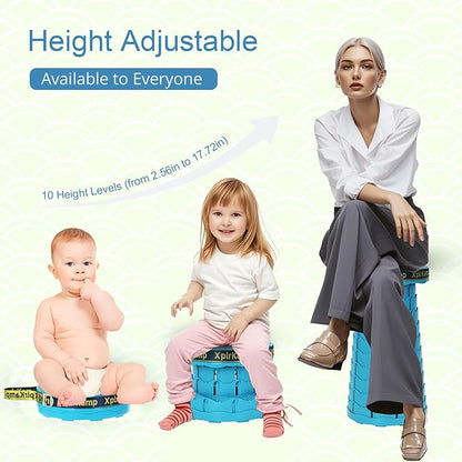 Retractable Folding Stool - Heavy Duty 400 lb Collapsible Portable Stool for Camping, Hiking, Fishing, Indoor/Outdoor with Non-Slip Base and Lightweight Design (Lakeblue, 1-Pack)