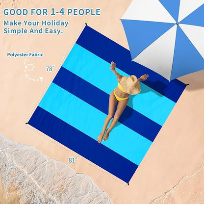 BYDOLL Beach Blanket Waterproof Sandproof 78''×81'' Suits1-4 Adults Compact Lightweight Oversized Sand-Free Blanket Large Picnic Mat for Beach Travel Camping Hiking
