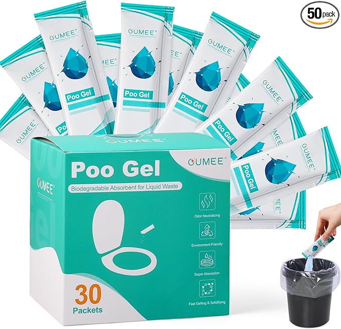 30 Pack Poo Gel for Portable Toilet, Camping Toilet Powder for Potty Bags, Eco Absorbent Gel, Portable Toilet Gel Packets for Outdoor Recreation Camping Supplies (50)