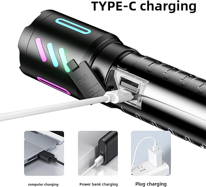 Rechargeable Flashlights High Lumens, 2,000,000 Lumens Handheld LED Flashlight 5 Modes, Zoomable, IPX6 Waterproof Powerful Tactical Flashlight for Emergencies, Camping, Hiking