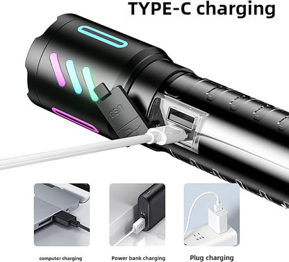 Rechargeable Flashlights High Lumens, 2,000,000 Lumens Handheld LED Flashlight 5 Modes, Zoomable, IPX6 Waterproof Powerful Tactical Flashlight for Emergencies, Camping, Hiking