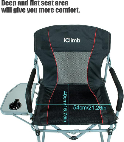 iClimb Heavy Duty Compact Camping Folding Mesh Chair with Side Table and Handle