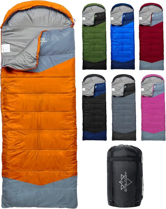 Sleeping Bag for Adults Cold Weather & Warm, Lightweight Backpacking Camping Hiking Essentials Gear for Kids 10-12 Girls Boys Compact w/Compression Sack Indoor Outdoor Sleep Must Haves
