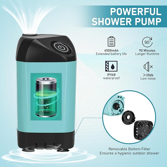 Camping Shower Tent Kit, Pop Up Privacy Shelter with LED Lights, Portable Shower Pump with 6.6 Gallons Collapsible Bucket Camp Bathroom for Adults Outdoor Hiking