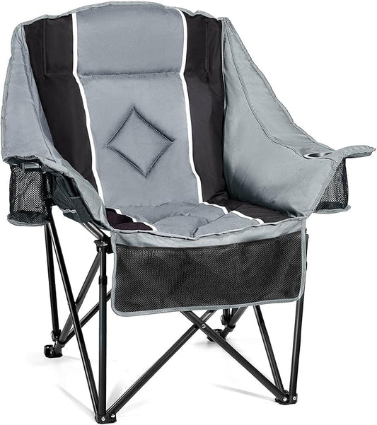 Oversized Camping Chairs Extra Wide 400lbs Capacity, Heavy Duty Folding Outdoor Chair with 2 Cup Holder & Storage Pocket, Padded and Portable Lawn Chair for Adults, Camp, Fishing, Tailgating, Picnic