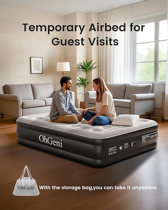 OhGeni Twin Air Mattress with Built in Pump, Blow up Mattresses, 18" Raised Blow Up Colchones Inflables Airbed for Guests & Home, Ideal for Home Use and Outdoor Camping