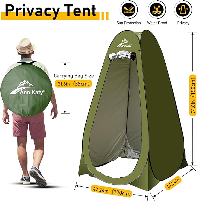 Portable Toilet with Pop Up Privacy Tent,XL Large Portable Toilet for Adults, Outdoor Camping Shower Tents Changing Room Emergency Folding Toilet Tent Kit with Carry Bag for Camping/Hinking…
