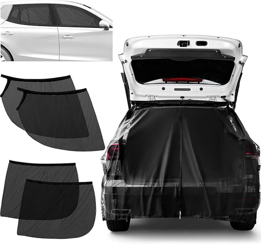 Yahenda 5 Pcs Car Camping Tailgate and Window Shades Set Car Camping Net Screen for Windows Stretchy Front Rear Sun Shade Breathable Stretch Window Screen for Privacy Mosquito(XL)