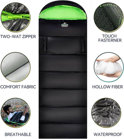 4 Season Adults & Kids Sleeping Bag - Warm, Waterproof & Lightweight - Great for Camping, Backpacking & Hiking