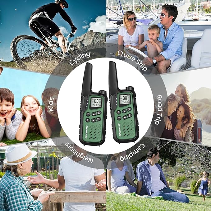 Baofeng Walkie Talkies with 22 FRS Channels, Long Range Walkie Talkies for Adults MP25 Family Walkie Talkie Two Way Radio with LED Flashlight LCD Display for Hiking Camping (Green,Include Battery)