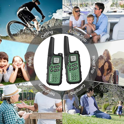 Baofeng Walkie Talkies with 22 FRS Channels, Long Range Walkie Talkies for Adults MP25 Family Walkie Talkie Two Way Radio with LED Flashlight LCD Display for Hiking Camping (Green,Include Battery)