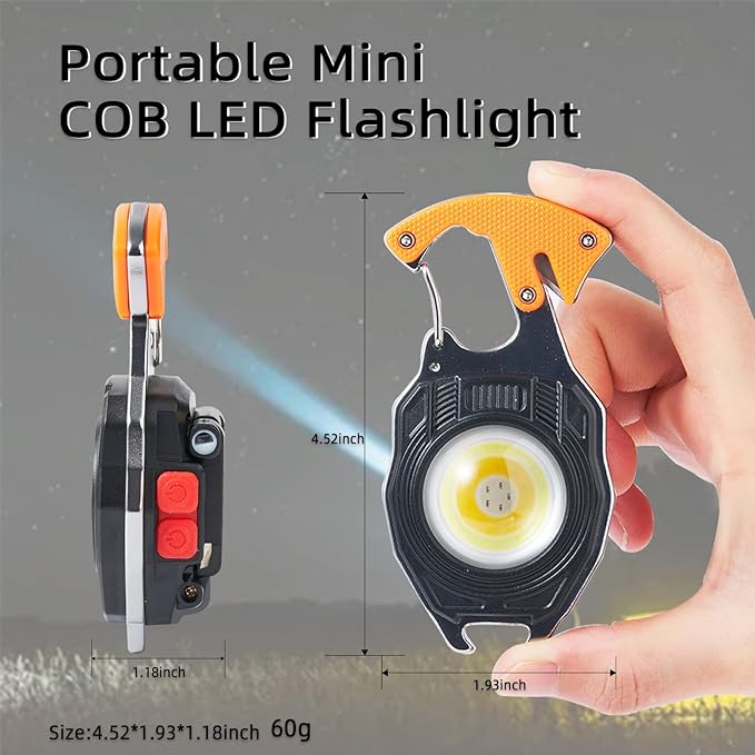 Multifunctional LED Flashlight Keychain, COB Mini Flashlight, Small Work Light, Screwdriver Bottle Opener for Outdoor Hiking