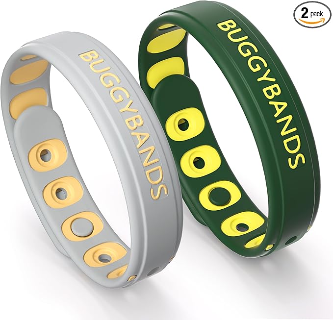 Mosquito Repellent Bracelets, 2 Pack Silicone Mosquito Repellent Wristbands, DEET-Free Insect & Bug Repellent Wrist Bands for Adults and Kids Indoor Outdoor Use (Dark Green&Gray)