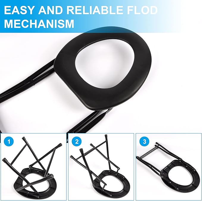 Portable Toilet Seat, Stainless Steel Emergency Toilet, Folds Camping Toilet Seat, Convenient for Camping, Travel & Emergency