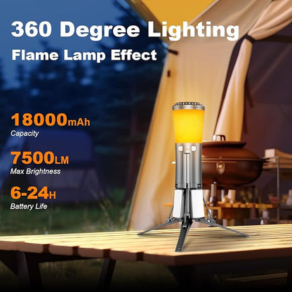 Rechargeable 18000mAh Camping Light with Stand , Telescopic Rechargeable Multifunction Lanterns 7500 Lumens LED Work Light Dimmable IPX7 Emergency Flashlight Emergency, Construction, Power Outages