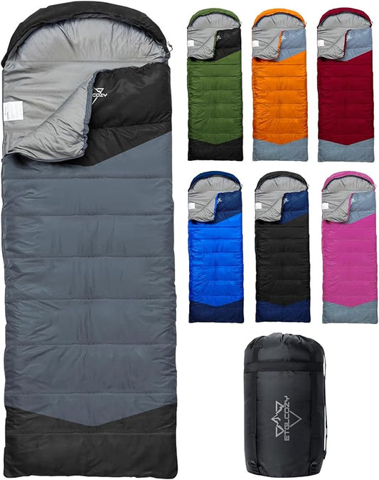 Sleeping Bag for Adults Cold Weather & Warm, Lightweight Backpacking Camping Hiking Essentials Gear for Kids 10-12 Girls Boys Compact w/Compression Sack Indoor Outdoor Sleep Must Haves