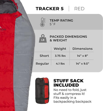Teton 20F and 5F Degree Sleeping Bag; Lightweight, Warm Weather Mummy Sleeping Bags for Adults and Kids, Camping, Backpacking, Hiking